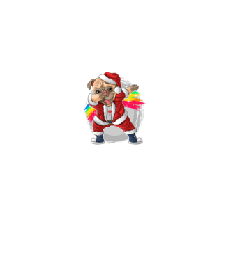Santa Mops Moș Crăciun model negru pe tricou