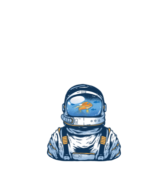 Peștișor auriu Astronaut model negru pe tricou