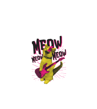 Pisică Rocker Meow model alb pe tricou