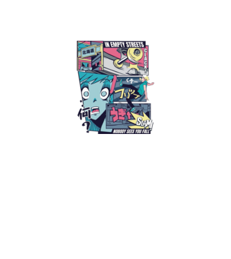 Anime Vaporwave Benzi desenate Skateboard model verde neon pe tricou