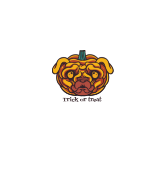 Mops cap de dovleac Halloween model alb pe tricou