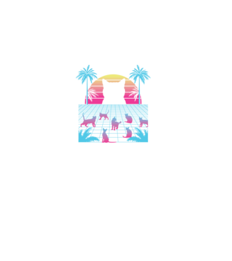 Pisică Vaporwave neon model negru pe tricou