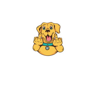 Golden Retriever arată degetul model turcoaz pe tricou