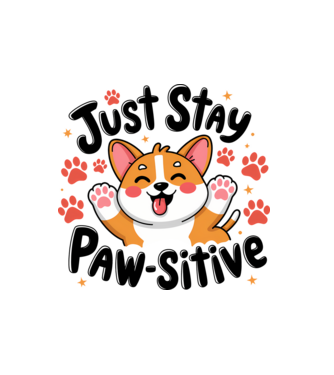 Just Stay Paw-sitive Alb model alb pe tricou