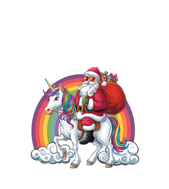 Moș Crăciun cool pe un unicorn 2 model negru pe tricou