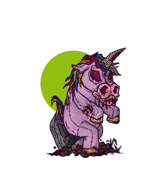 Zombie unicorn model alb pe tricou