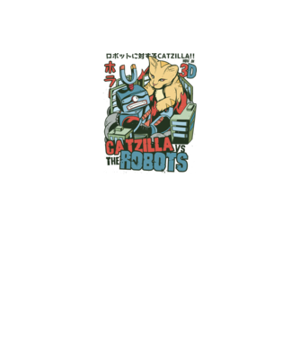 Catzilla Vs Robots model alb pe tricou