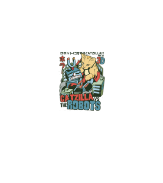 Catzilla Vs Robots model alb pe tricou