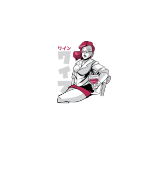 Anime fată cu vin model albastru închis pe tricou