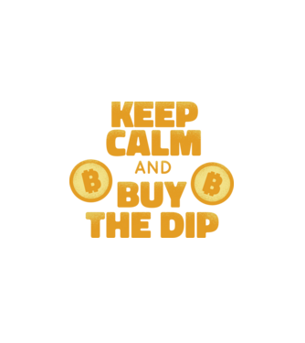 Keep calm and buy the dip Bitcoin model alb pe tricou