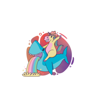 Unicorn pe rechin model alb pe tricou