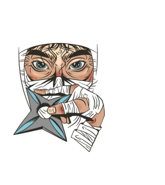 Cap de ninja model alb pe tricou