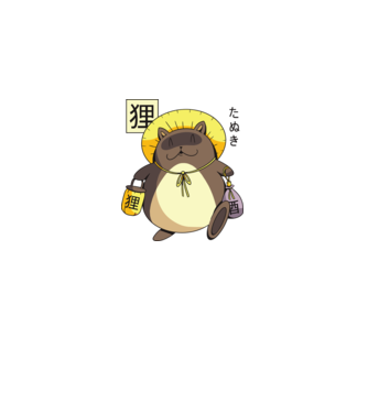 Tanuki Yokai model negru pe tricou