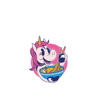 Unicorn Ramen model negru pe tricou