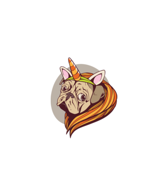 Halloween Mops în costum de Unicorn model alb pe tricou