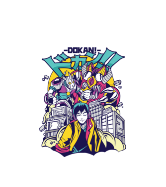 Anime Godzilla model alb pe tricou