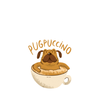 Pugpuccino Capuccino cu Mops model negru pe tricou