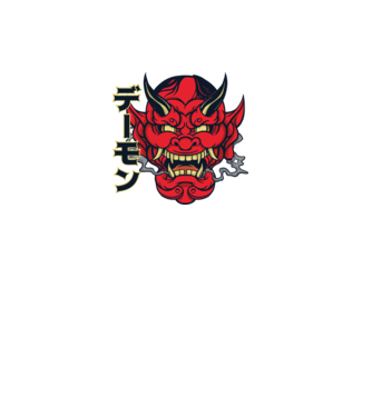 Mască demon chinez model alb pe tricou