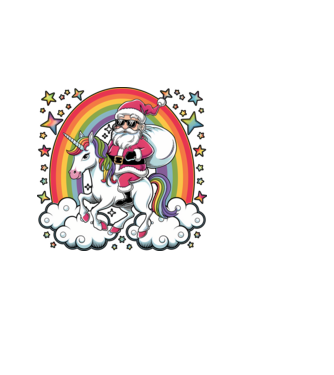 Moș Crăciun cool pe un unicorn model negru pe tricou