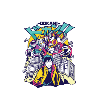 Anime Godzilla model alb pe tricou
