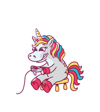 Gamer Unicorn model alb pe tricou