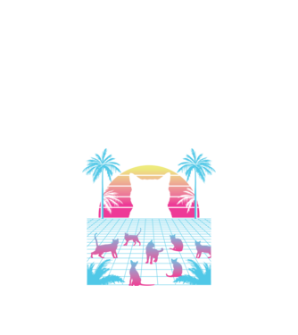Pisică Vaporwave neon model negru pe tricou