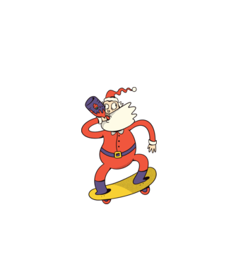 Moș Crăciun Skateboarder model alb pe tricou
