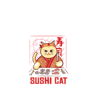 Pisică Sushi model negru pe tricou