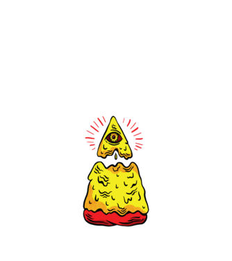 Illuminati Pizza model negru pe tricou