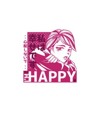 'I''m happy fată Anime antisocială' model alb pe tricou