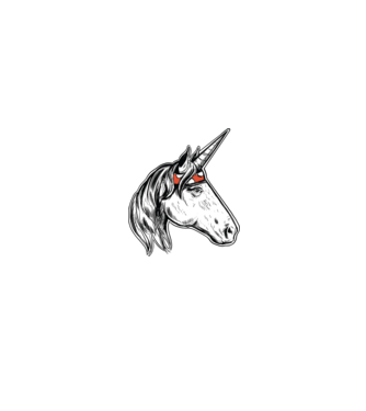 Cal Unicorn model alb/roșu pe tricou