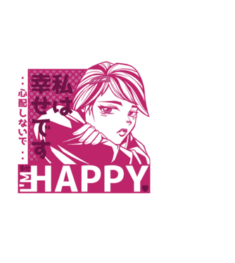 'I''m happy fată Anime antisocială' model negru pe tricou