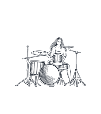 Fată Bateristă model alb pe tricou