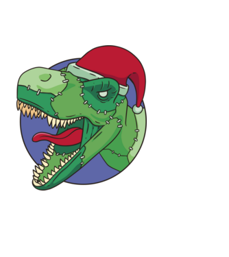 T-rex Santa model negru pe tricou