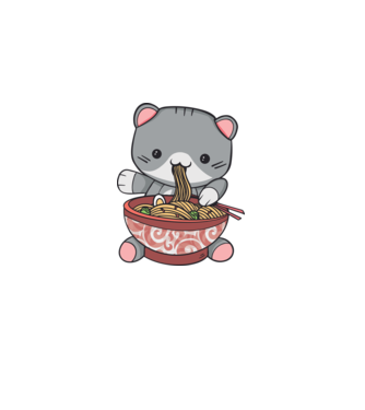Pisică Kawaii Ramen model albastru deschis pe tricou