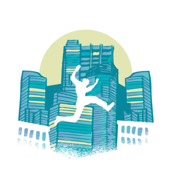 Parkour model alb pe tricou