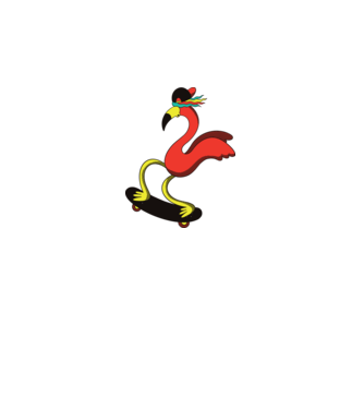 Flamingo Skateboarder model alb pe tricou