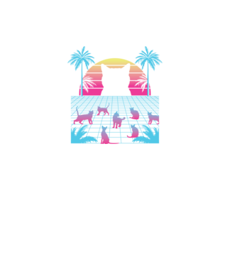 Pisică Vaporwave neon model negru pe tricou