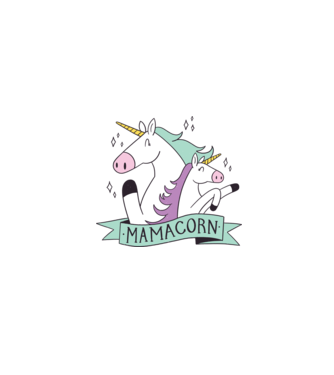 Mamacorn model alb pe tricou