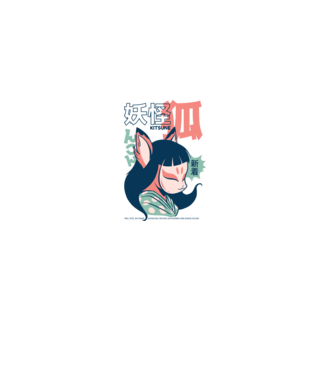 Kitsune Yokai Anime model alb pe tricou