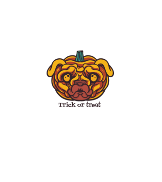 Mops cap de dovleac Halloween model alb pe tricou