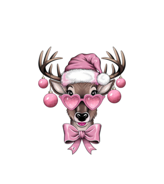 Pink Xmas Reindeer model alb pe tricou