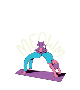 Meowm - Pisică Yoga model negru pe tricou
