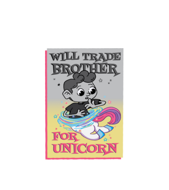 Îl ofer la schimb pe fratele meu pentru un unicorn model alb pe tricou