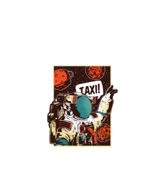 Astronaut Taxi model negru pe tricou