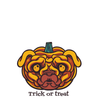 Mops cap de dovleac Halloween model alb pe tricou