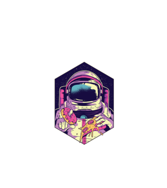 Astronaut Gogoașă și Pizza model negru pe tricou