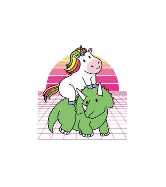 Unicorn pe dinozaur retro model alb pe tricou