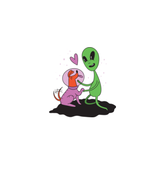 Alien cu câine model alb pe tricou