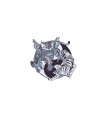 Yin Yang cu animale model alb pe tricou